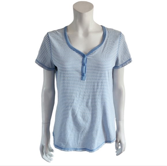 Liz Claiborne short sleeves t-shirt striped blue/white, size M - Picture 1 of 7